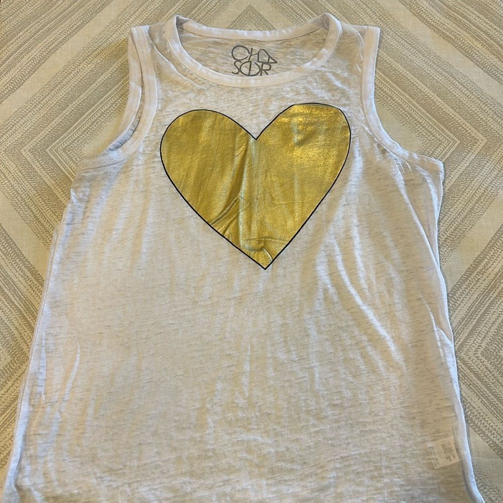 Chaser Women’s Sheer White Tank Top with Metallic Gold Heart - Size S